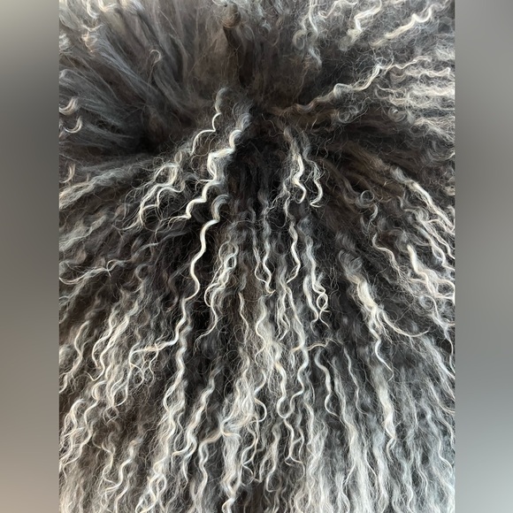 MON CHATEAU Grey Ombré & Minty Green TIBETAN LAMB FUR Down PILLOW 16” x 16” - Picture 3 of 12